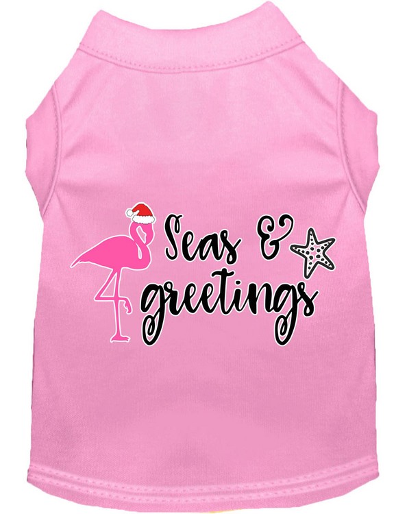 Seas and Greetings Screen Print Dog Shirt Light Pink Lg